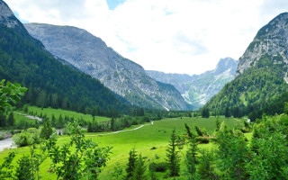 Valley river mountains trees lake - alen divi free wallpaper