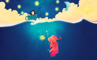 Fish penguin fishing constellation moon - a penguin free wallpaper