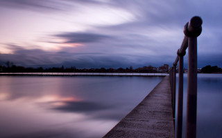 Long pier dusk clouds city - a long pier free wallpaper