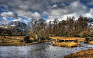River bridge mountain forest sunset - a bridge over free wallpaper