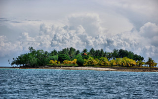 Small island trees clouds boat - a small island free wallpaper