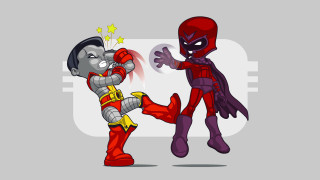 Cartoon man woman fighting star - their hand together free wallpaper