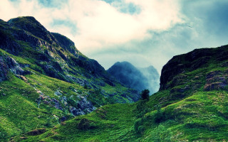 Mountain grassy slope clouds trees - ada hill walker free wallpaper for desktop