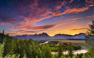 Sunset valley mountains river landscape 2 - beautiful landscape free wallpaper