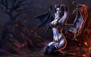 Gothic fantasy woman bat demon - dark fantasy art free wallpaper