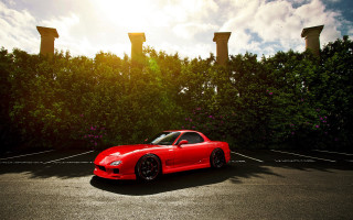 Red sports car parking lot 52 - fine art free wallpaper