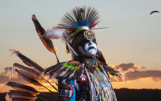 Feathered man sunset sky birds - overhead free wallpaper
