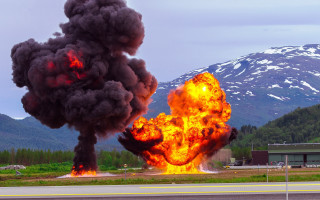 Fire mountain smoke explosion landscape - explosion free wallpaper