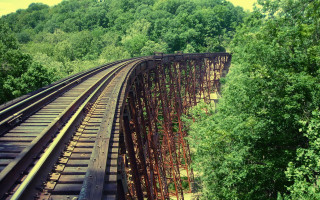 Train bridge trees sunny colorized - a train free wallpaper