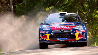 Rally car dirt road forest - dust free wallpaper
