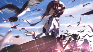 Girl boat birds flying seagull - bascove free wallpaper