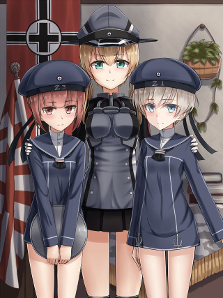 Anime girls uniform flag window - a cross free wallpaper