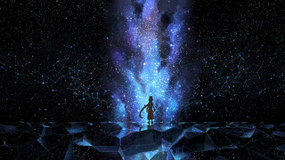 Starry sky astronaut aurora moonlight - ufotable free wallpaper