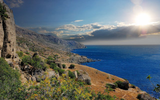 Cliff ocean sunrise mountains cityscape - exekia free wallpaper