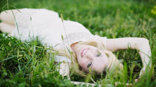 Woman grass smiling blonde nature - a bunt free wallpaper