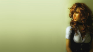 Gothic photorealistic woman redhair suspenders - a black bow tie free wallpaper