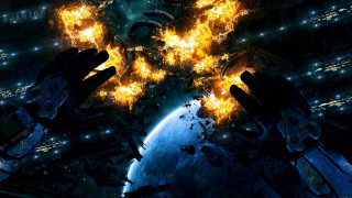 Sci fi space battle cityscape - a computer free wallpaper