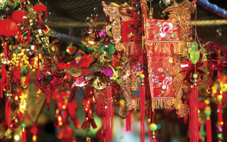 Christmas decorations hanging lights reindeer - a ceiling free wallpaper