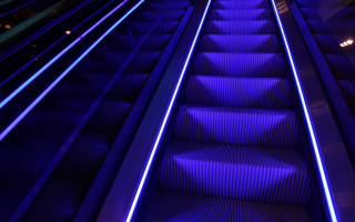 Blue escalator lights person cyberpunk - florence engelbach free wallpaper