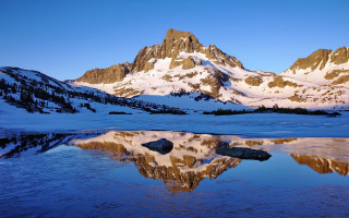Mountain lake snow sunset landscape - covered mountain free wallpaper