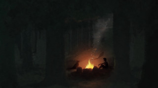 Man forest fire pit glowing - atey ghailan free wallpaper