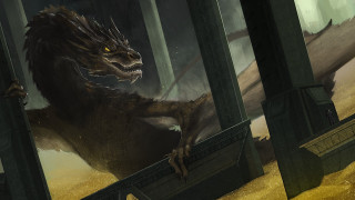 Dragon window sword building fantasy - dragon art free wallpaper