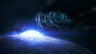 Space station planet brightlight distantstar - mass effect free wallpaper
