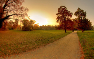 Park path autumn leaves sunset - christopher wren free wallpaper