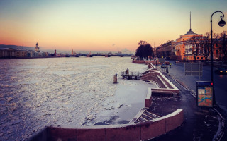 River buildings clocktower sunset winter - free winter wallpaper
