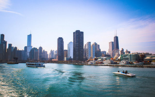 River city skyline boat ferris - dennis ashbaugh free wallpaper