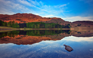 Mountain lake trees sky reflections - david paton free wallpaper