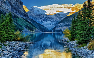 Mountain lake forest sky water 12 - mountain in the background free wallpaper