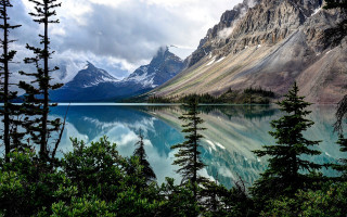 Mountain lake forest snow capped 2 - the background free wallpaper