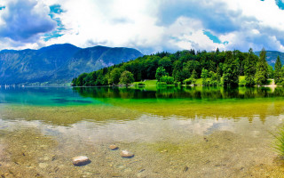 Lake mountains trees clear water 3 - clear water free wallpaper
