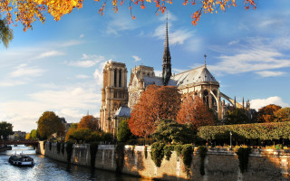 Boat water building spire bridge - art noveau free wallpaper
