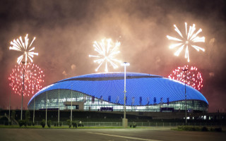 Fireworks stadium blue dome cityscape - beeple free wallpaper
