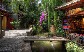 Small pond alley bridge flower - a bridge over free wallpaper