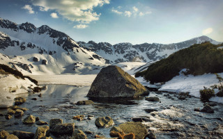 Mountain range river snow capped 2 - covered mountain free wallpaper