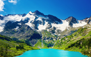 Mountain lake sky clouds landscape - a lake in the foreground free wallpaper