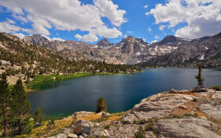 Lake mountains trees cloudy sky 18 - a small island free wallpaper