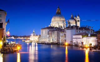 City river night bridge lamp - canaletto free wallpaper