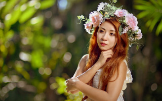 Woman flower crown woods portrait - impressionist free wallpaper