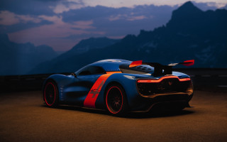 Blue orange racecar mountains night - race car free wallpaper