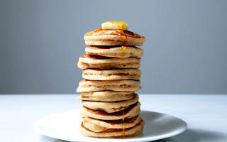 Pancakes syrup orange slices plate - top of them free wallpaper
