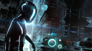 Futuristic woman cyberpunk cityscape bridge - a futuristic woman free wallpaper
