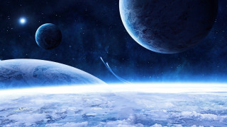Planets clouds stars glow space - free space wallpaper