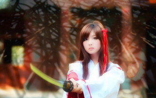 White dress red ribbon miko - a white dress holding free wallpaper