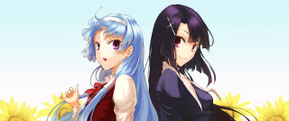 Anime girls blue hair sunflowers - a field of sunflowers free wallpaper