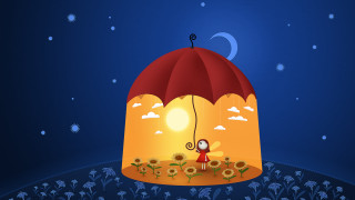 Cartoon umbrella flower garden night - chiho aoshima free wallpaper