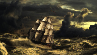 Ship rough seas gothic matte 2 - a painting of a ship free wallpaper